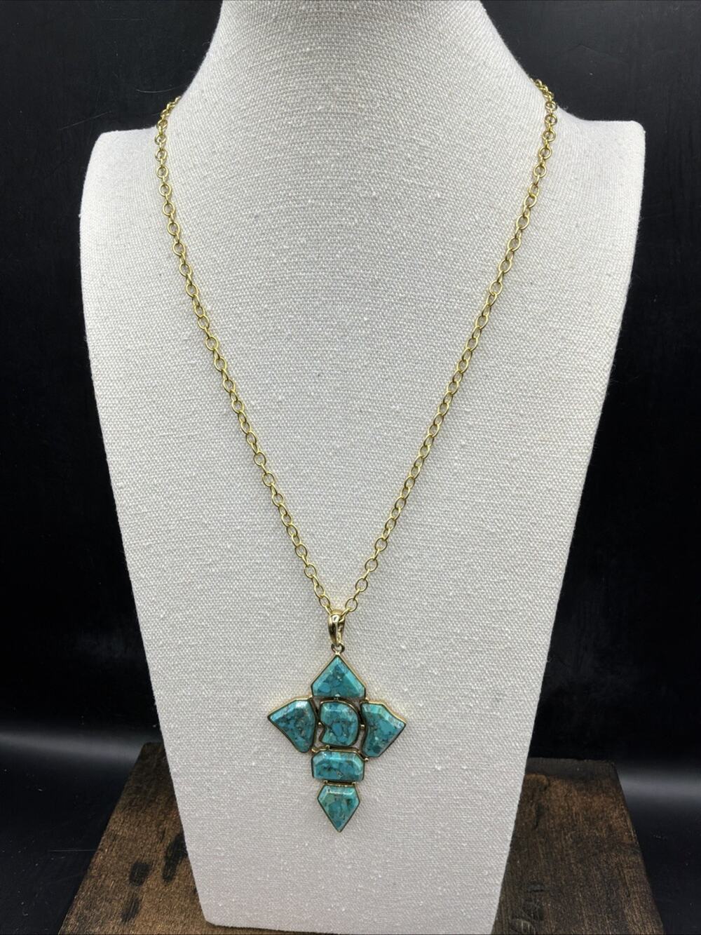 Barse Cressida Cross Necklace- Turquoise - Bronze - NWT